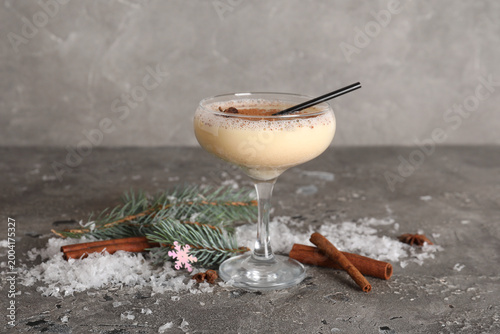 Glass of tasty eggnog cockt...