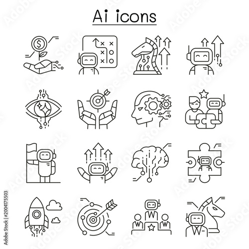 Ai automation icon set line outline symbol