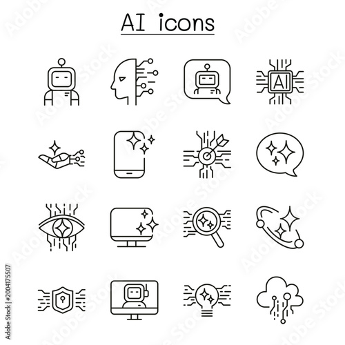 Ai automation icon set minimal line style