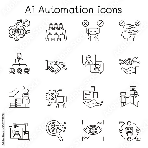 Ai automation icon set minimal outline design