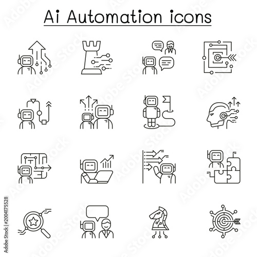 Ai automation icon set futuristic line art style