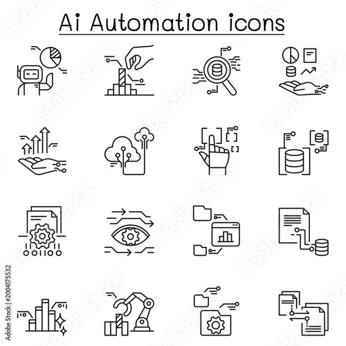 Ai automation icon set line style technology symbol