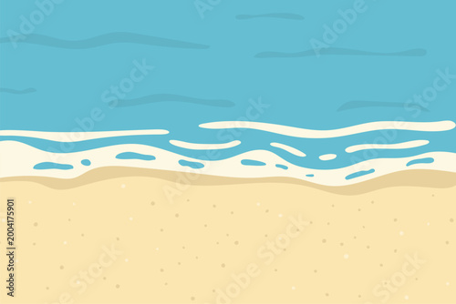tropical beach top view, summer vacation concept, sandy shore with ocean waves, relaxation and travel mood - vector illustration
