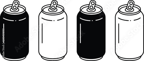 Soda can icon design, minimalist black outline beverage icon for soda juice drink packaging refreshment branding and graphic design use.