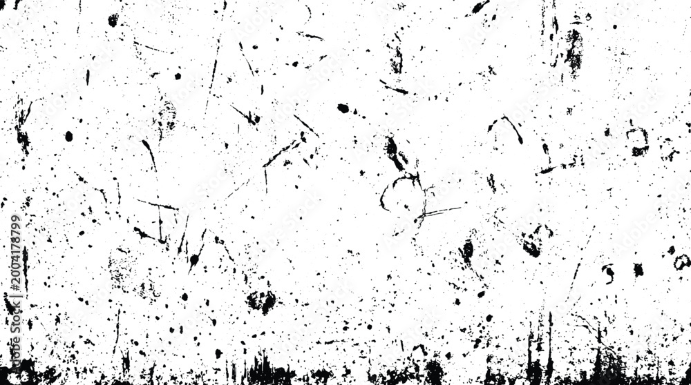 Fototapeta premium Grunge texture with black splatters and scratches on white background abstract artistic design element