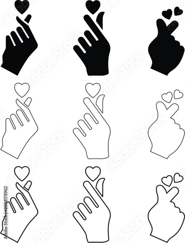 Hand finger heart gesture icon set love symbol vector collection isolated on white