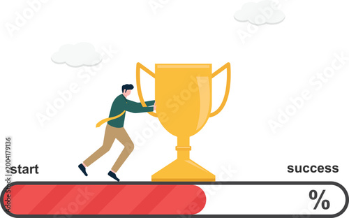 Professional pushing trophy on progress bar