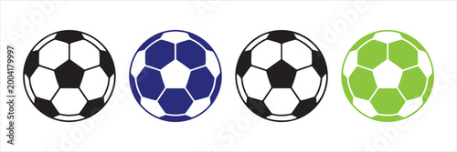 Four soccer balls in different colors