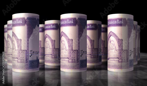 Afghanistan 100 Afghani money banknotes rolls 3d illustration