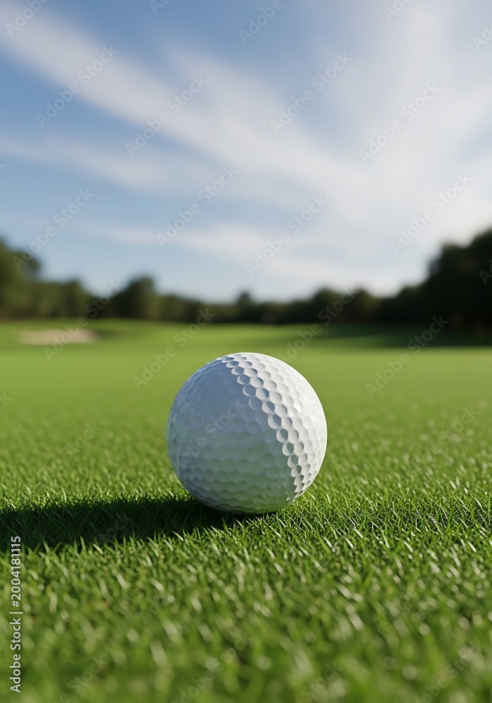 Fototapeta premium White golf ball on green grass dimpled golf course