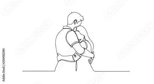 Continuous Line Art Drawing of Couple Hugging Vector