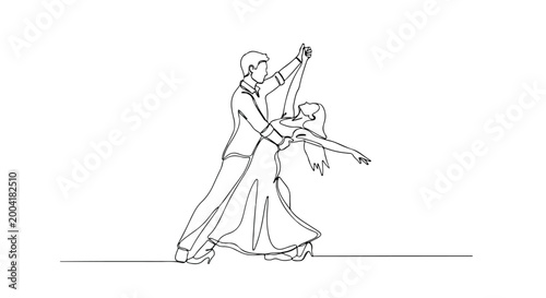 Continuous Line Drawing of Couple Dancing Ballroom Dance Vector