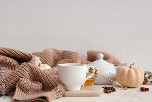 Composition with tray, tea ...