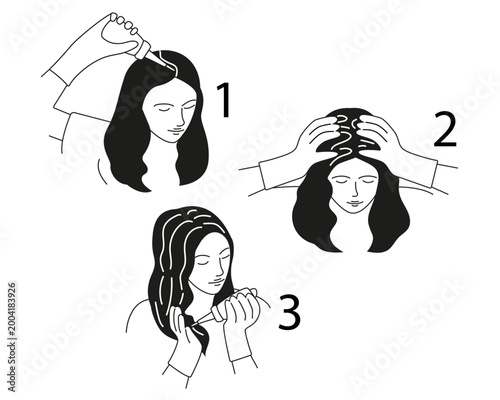 Hair colouring stages. Vector illustration.