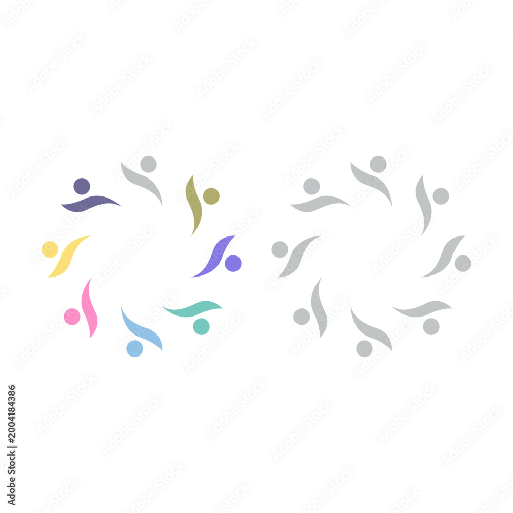 Obraz premium COLORFUL PEOPLE COMMUNITY UNION SIGN SYMBOL LOGO VECTOR ISOLATED ON WHITE