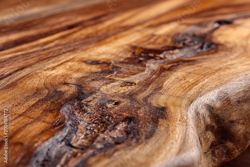 Exclusive handcrafted solid wood slab table surface with natural live edge and rich grain
