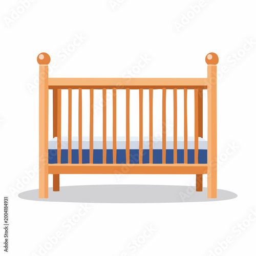 Wooden Baby Crib with Blue Mattress