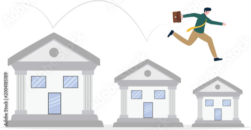 Professional jumping over increasing bank buildings