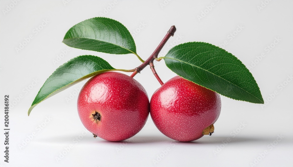 Obraz premium Two red apples on branch.