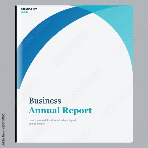 Business annual report cover with blue and green design elements