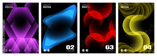 Modern abstract posters set with glowing gradient circles and blurred sphere shapes. Vibrant neon colors for creative graphic design layouts. Vector illustration