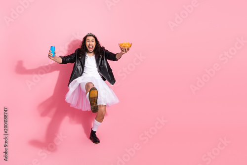 Принти на полотні Playful nonbinary dancer in a tutu and leather jacket celebrates bold style with