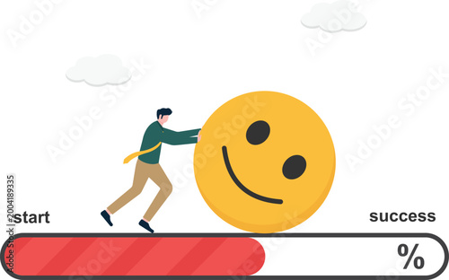 Professional pushing smiley face on progress bar