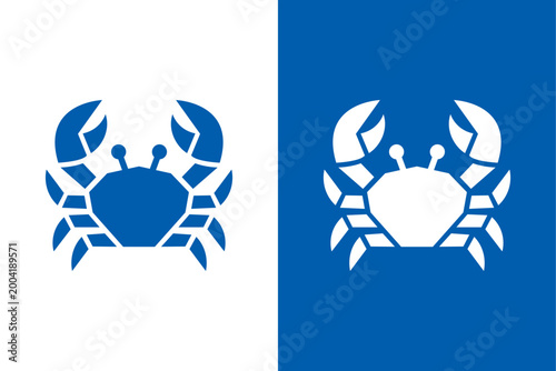 Modern Minimalist Geometric Crab Logo Vector, Blue Marine Seafood Mascot Icon Template