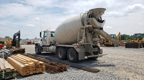 Concrete mixer truck parked site