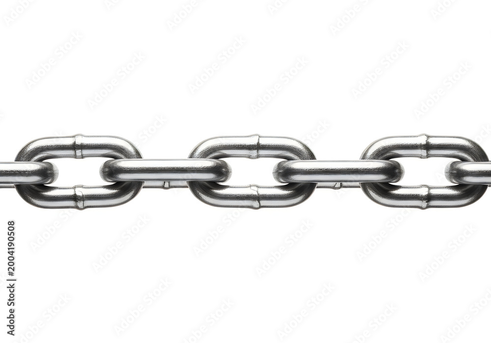 Fototapeta premium A classic illustration of a chain with three interconnected metallic links. isolated on white background