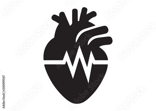 human heart with pulse logo silhouette vector, anatomical human heart with pulse logo silhouette vector illustration,healthy heart logo, medical heart pulse logo silhouette design on white background