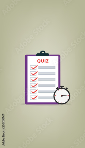Exam Preparation Checklist With Stopwatch Flat Style Illustration
