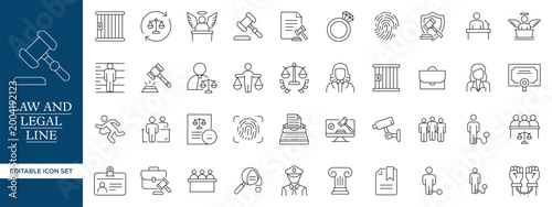 Bild auf Leinwand Law and Legal Line Icons Set, Justice Court Lawyer Outline Vector Collection Edi