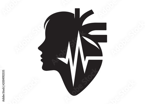 human heart with pulse logo silhouette vector, anatomical human heart with pulse logo silhouette vector illustration,healthy heart logo, medical heart pulse logo silhouette design on white background