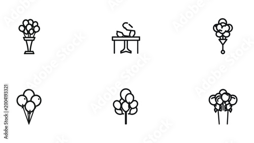 Fotografie Iconic Balloon Collection: A set of six unique balloon icons, each with distinct designs and arrangements