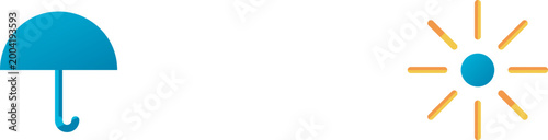 Blue umbrella icon paired with stylized yellow sun representing weather protection and climate contrast illustration