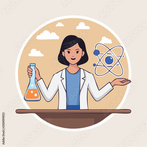 Scientist with Flask and Atom Model