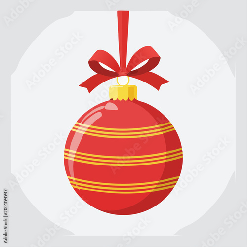 Red Christmas Ornament with Yellow Stripes and Red Bow