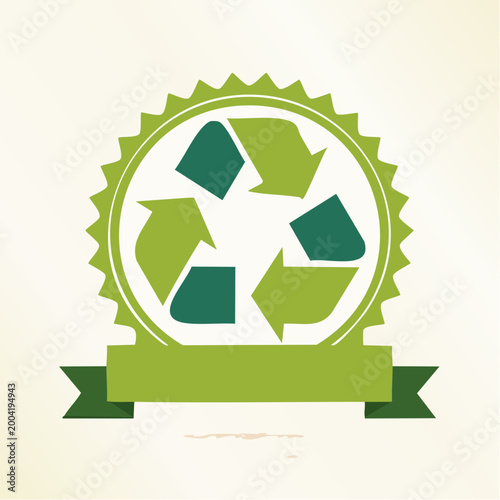 Recycle Symbol Emblem with Ribbon