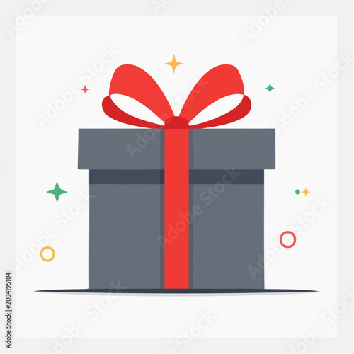 Gift Box with Red Ribbon and Sparkles