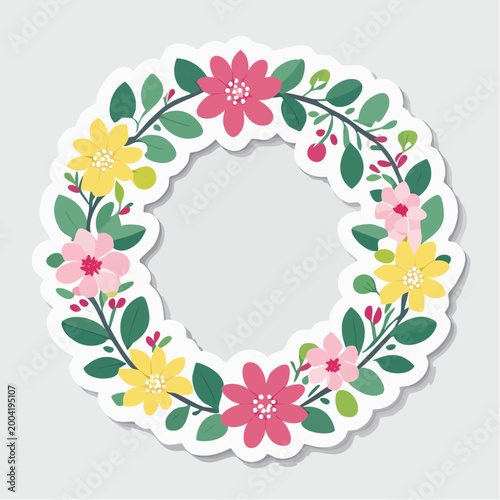 Floral Wreath with Pink and Yellow Flowers