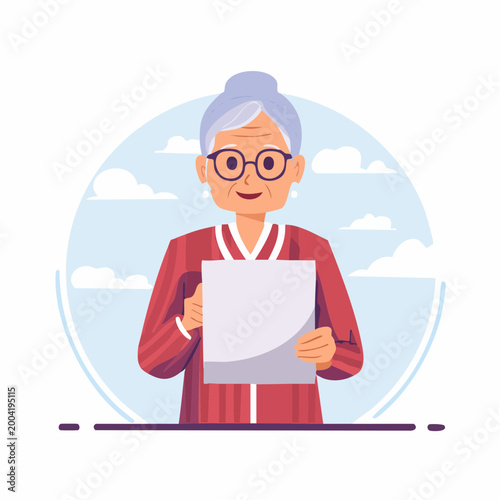 Elderly Woman Holding Blank Paper