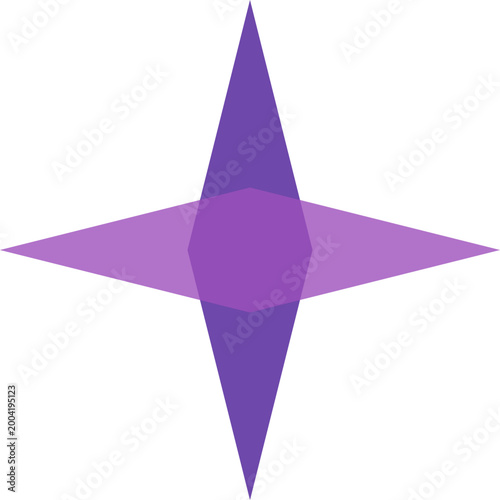 Minimalist purple four pointed wind rose graphic symbol for nautical navigation and directional mapping illustration