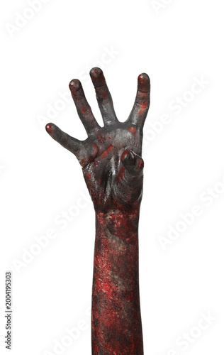 Konstfotografi Hand of zombie on white background. Halloween celebration