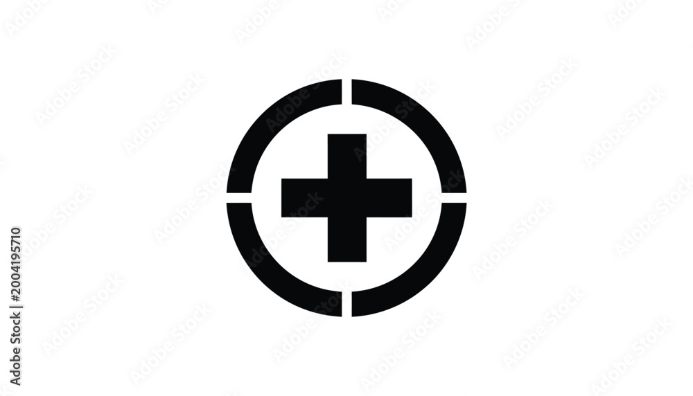 Fototapeta premium Black medical cross inside segmented circle health
