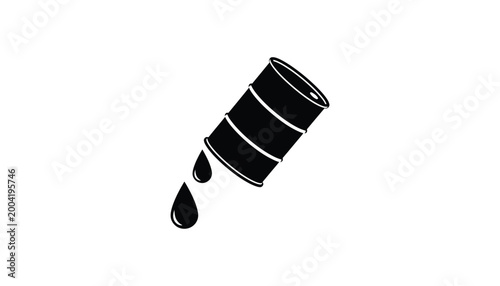Bild auf Leinwand Black oil barrel with oil drops, simple oil drum white background
