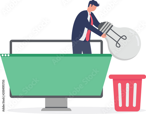 Professional throwing idea bulb into trash bin