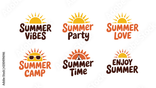 Retro Sun Graphic Summer Logo Typography Vector Set