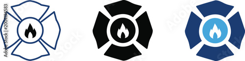 Φωτογραφία Firefighter maltese cross icons set, fire department emblem vector collection, e