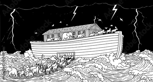 Photography Noah's ark amidst a great flood a biblical illustration of survival and divine i